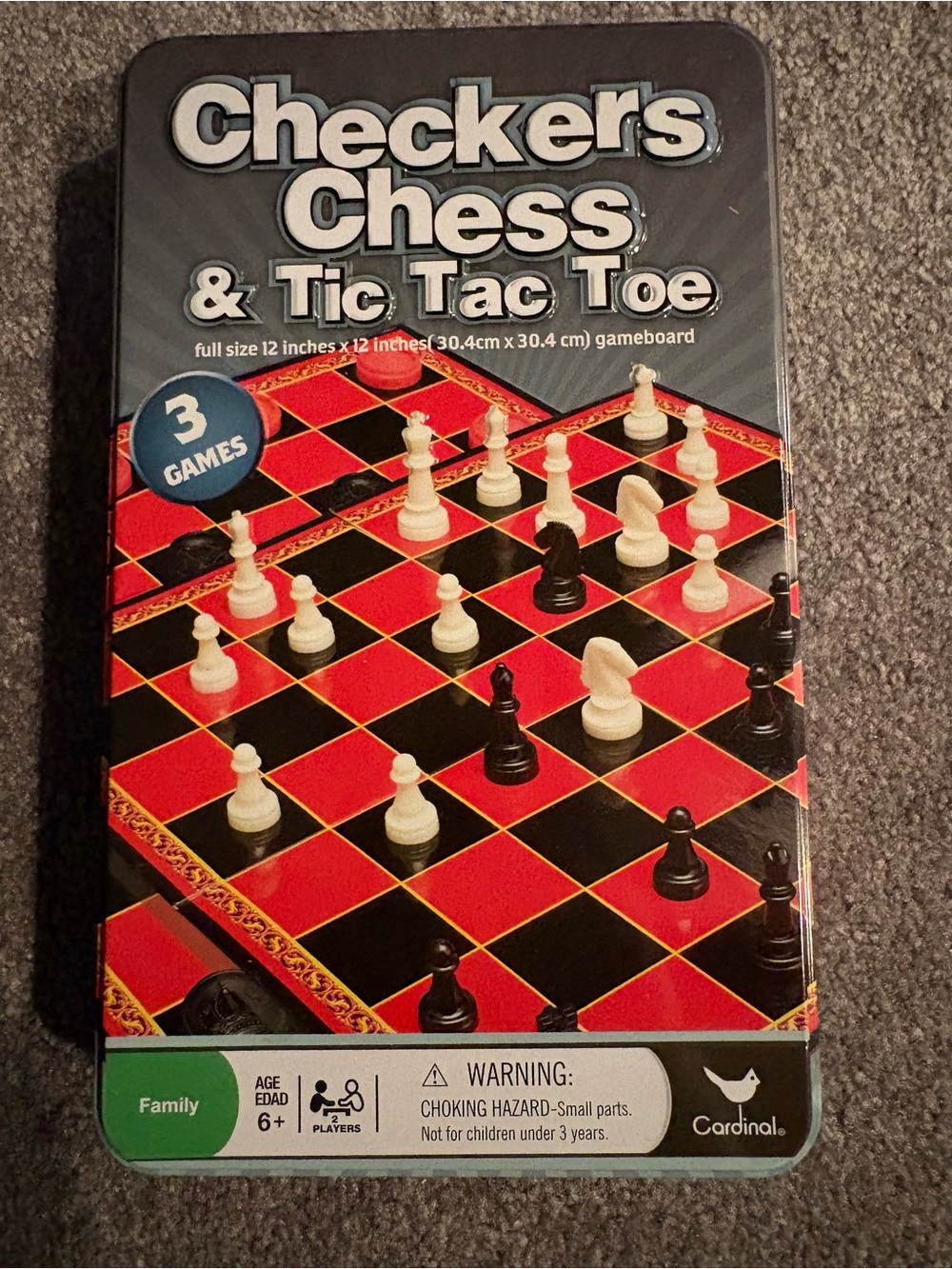 Checkers, Chess & Tic Tac Toe - Red and Black Game Set